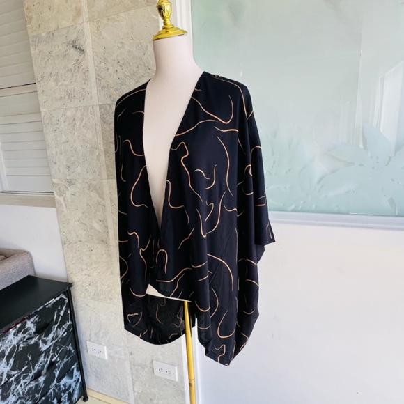 0037/ Black Brown Kimono Cover up Cardigan Outer, Rayon Kimono, Modern Apparel - Picture 1 of 7